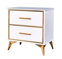 Szafka nocna Laval 60/60,5/40cm z białego szkła hartowanego i o złotym wykończeniu