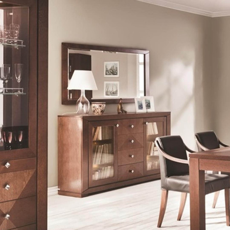 Komoda 185 cm przeszklona z intarsją dąb kasztanowy CUBE