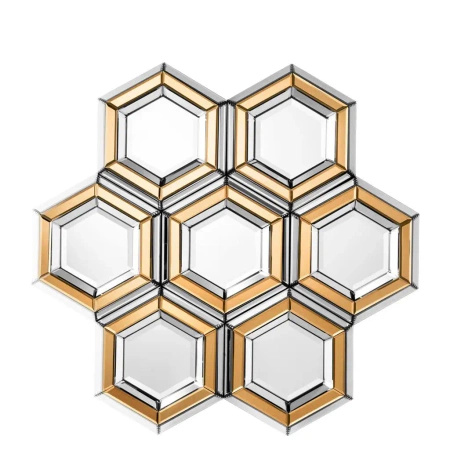 Lustro Rimini 100/103cm złożone z wielu złoto-lustrzanych elementów w kształcie plastrów miodu oryginalne