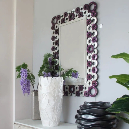 Lustro prostokątne Alice 80/120cm z dekoracyjnymi fioletowymi kółeczkami