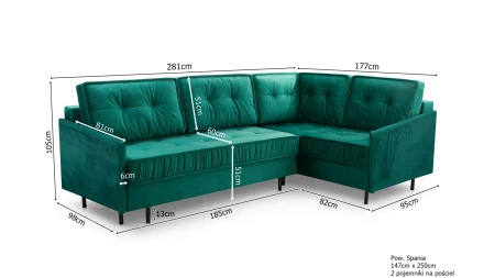 Narożnik ALASKAN 281x177 cm z funkcją spania