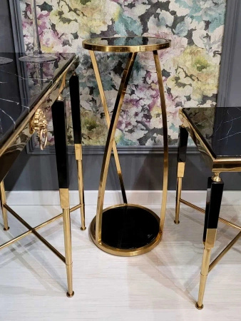 Santes złoty stolik na kwiaty i ozdoby ze szklanym przyciemnianym blatem Large