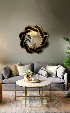 Lustro Silvia tawny 80cm w stylu glamour dekoracyjne w geometrycznej luksusowej ramie