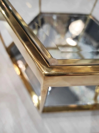 Stolik kawowy Grafik 60/37/52cm złoty szklany z dodatkowym lustrzanym blatem