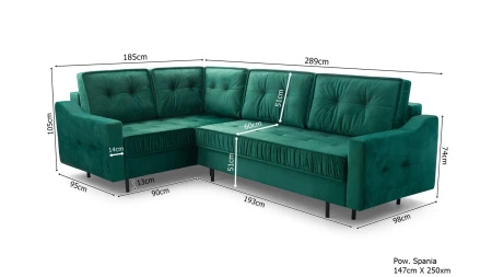 Narożnik AKITA 289x185 cm z funkcją spania