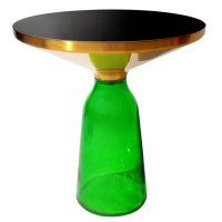 Stolik kawowy glamour Bottle Table 50/53cm zielono-złoty osadzony na szklanej nodze