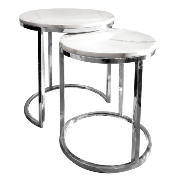 Zestaw stolików kawowych Camelio glamour L Ø50/55 Ø40/50cm srebro-białe