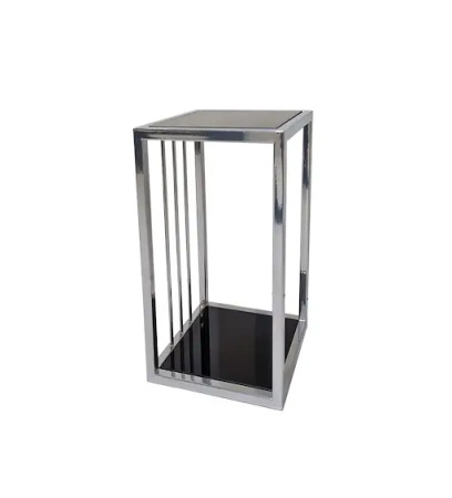 Stolik pomocniczy glamour Roma 50/30/30 cm boczny stolik nocny czarne szkło srebrny