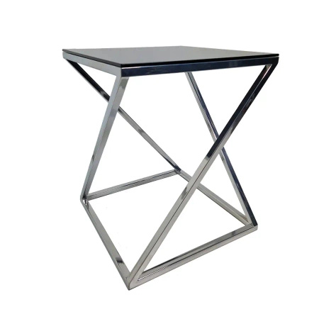 Stolik pomocniczy glamour Marco 48/48/58,5cm boczny stolik nocny czarne szkło srebrny