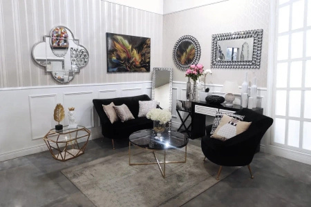 Lustro Marsylia glamour 80cm czarne okrągłe w dekoracyjnej ramie z kryształkami w kształcie łez