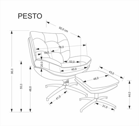 PESTO fotel z podnóżkiem / funkcja kołyski, beżowy