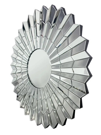 Lustro okrągłe glamour Violett Srebrne 90cm w lustrzanej wachlarzowej ramie