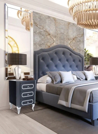 Szafka nocna Marina 46/40/68cm z czarnego szkła na srebrnych nóżkach