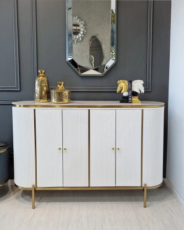 Komoda biała Marion glamour ryflowana ze złoceniami