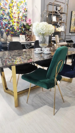 Elegancki stół Roseta 200/100/75cm z brązowym marmurowym blatem i złotymi chromowanymi nóżkami