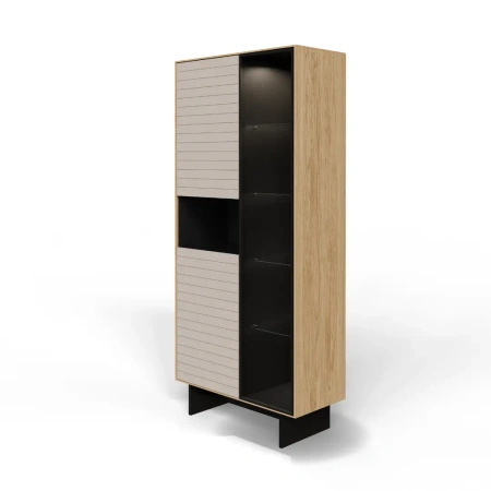 Witryna do salonu Slim 92x202x42 cm - dąb naturalny, szklane drzwi