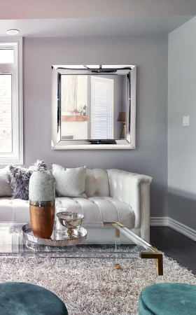 Lustro Porto 100/100cm w stylu glamour ze szklaną wypukłą ramą