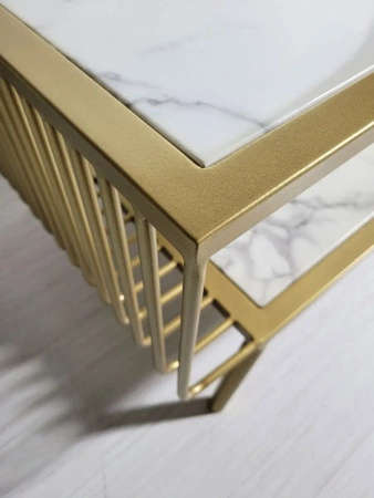 Stolik kawowy Esonne glamour 100/52cm złoty z białym marmurowym blatem