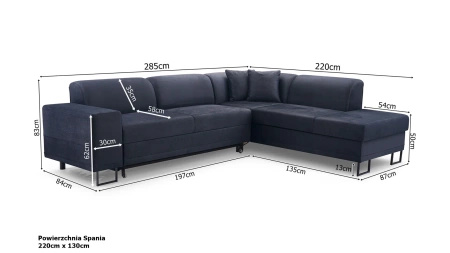 Narożnik DISCO 285x220 cm z funkcją spania