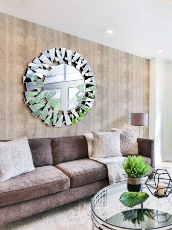 Lustro Ness 100cm glamour okrągłe w dekoracyjnej ramie z lustrzanych fragmentów ustawionych pod kątami