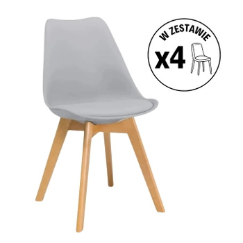 Zestaw 4 krzeseł Kris buk jasny szary
