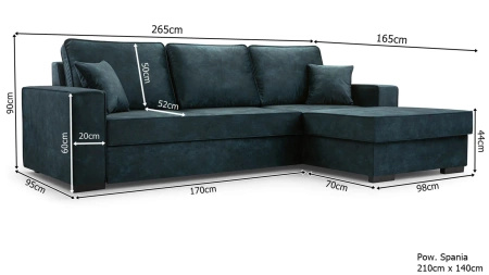 Narożnik LUPI 265x165 cm z funkcją spania