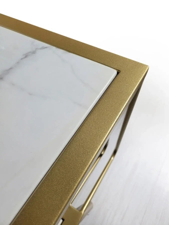 Stolik kawowy Esonne glamour 100/52cm złoty z białym marmurowym blatem