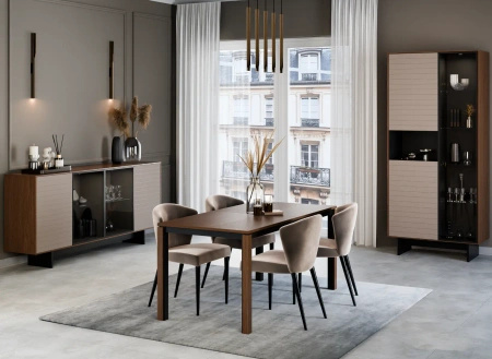 Komoda przeszklona 204x96x42 cm 4-drzwiowa Slim Kaszmir dąb orzech