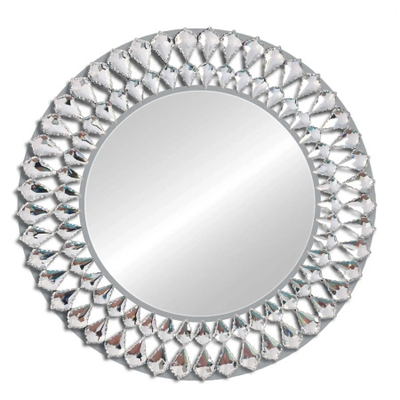 Lustro okrągłe glamour Marsylia 80cm antyczne srebro o ażurowej kryształkowej ramie