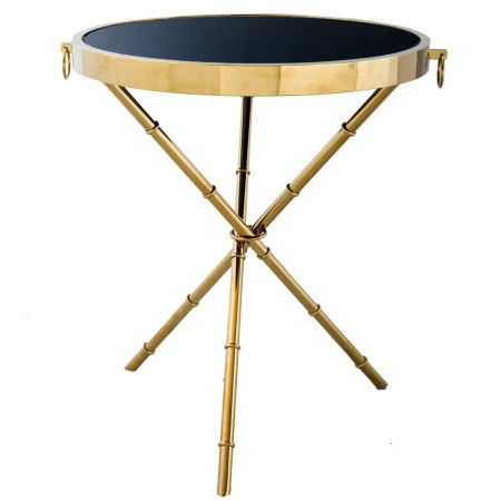 Stolik kawowy Musa 60/60/52cm ze szklanym ciemnym blatem i ozdobnymi kołatkami złoty