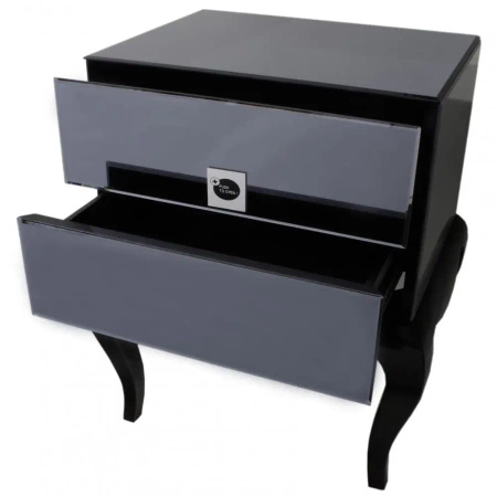 Szafka nocna Bresso glamour czarne lustrzane elementy na drewnianych nóżkach 55/45/62 cm
