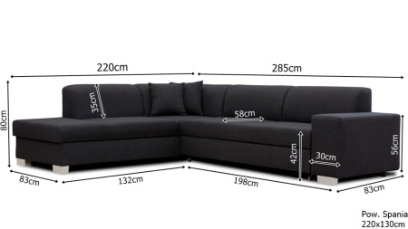 Narożnik DIEGO 285x220 cm z funkcją spania