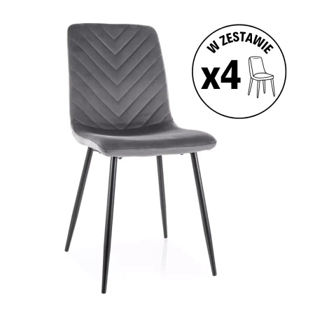 Zestaw 4 krzeseł Daren Velvet szary