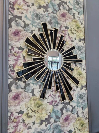 Lustro dekoracyjne Belize 92/80cm z czarno-złotymi elementami w kształcie promieni słońca