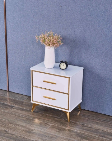 Szafka nocna Laval 60/60,5/40cm z białego szkła hartowanego i o złotym wykończeniu