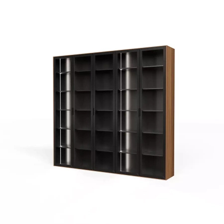 Ekskluzywna biblioteczka do gabinetu 39x250x223 cm czarna/orzech amerykański Slim Office