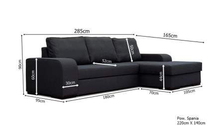 Narożnik FRUGO 285x165 cm z funkcją spania