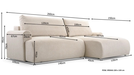 Narożnik MIKO 260x150 cm z funkcją spania