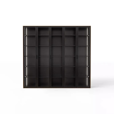 Ekskluzywna biblioteczka do gabinetu 39x250x223 cm czarna/orzech amerykański Slim Office