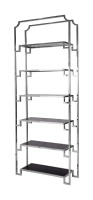 Regał Hyatt Silver 90/32/230 cm ze szklanymi półkami ekskluzywny designerski srebrny metalowy