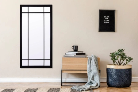 Lustro Brooklyn 140/70cm w stylu loft okienne z czarnymi szprosami i stalową ramą