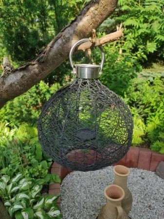 Lampion metalowy unikalny z poręcznym srebrnym uchwytem 25 cm