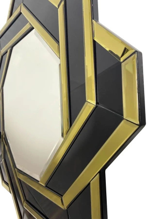 Lustro Silvia szampańskie 80cm w stylu glamour dekoracyjne w geometrycznej luksusowej ramie