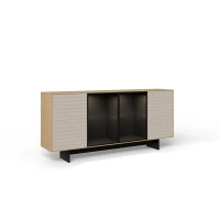 Komoda przeszklona 204x96x42 cm 4-drzwiowa Slim Kaszmir dąb