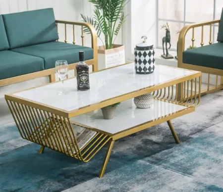 Stolik kawowy Esonne glamour 100/52cm złoty z białym marmurowym blatem