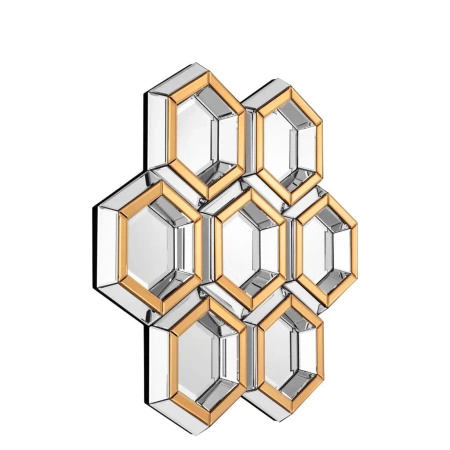 Lustro Rimini 100/103cm złożone z wielu złoto-lustrzanych elementów w kształcie plastrów miodu oryginalne