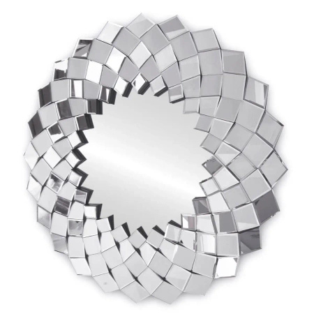 Lustro okrągłe Sandra 91cm w stylu glamour w lustrzanej trójwymiarowej ramie