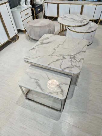 Zestaw stolików kawowych Porto srebro/biel