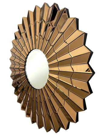 Lustro okrągłe glamour Violett Ciemne Złoto 90cm w lustrzanej wachlarzowej ramie