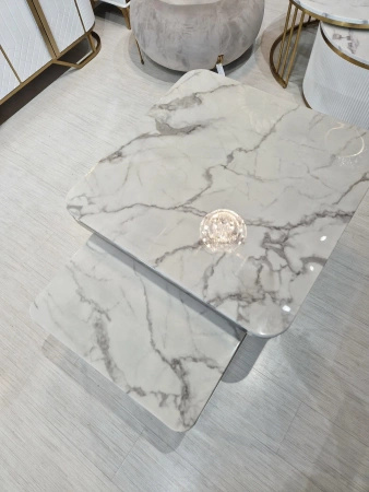 Zestaw stolików kawowych Porto srebro/biel